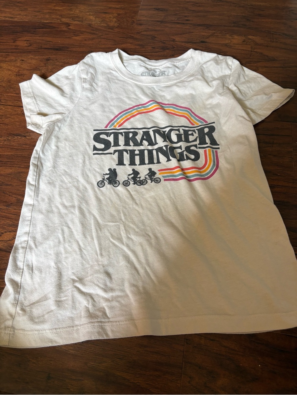 Netflix Kids White Graphic Tee with Retro Rainbow Stripe